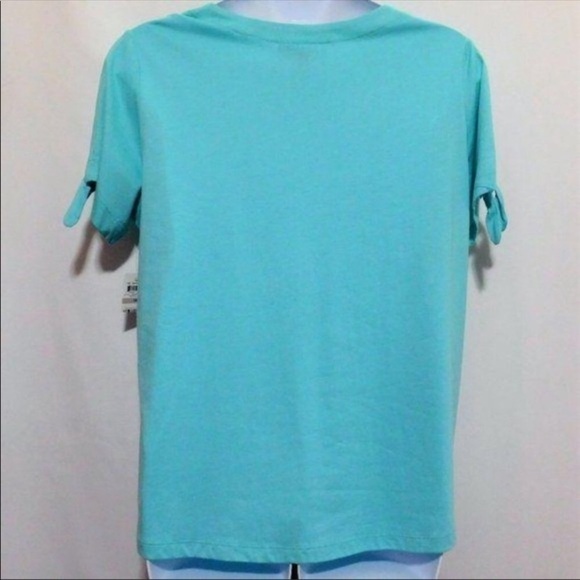 NEW Plus Karen Scott Aqua Tee Shirt Top Short Sleeves Stretch Jersey Size 0X - Picture 3 of 8